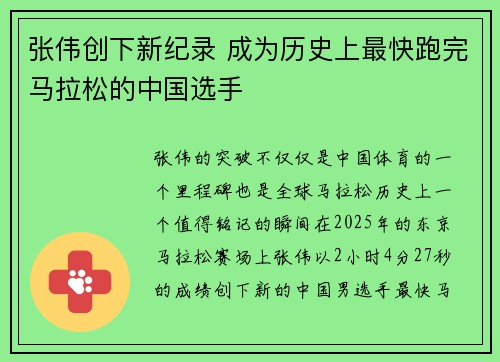 张伟创下新纪录 成为历史上最快跑完马拉松的中国选手 张伟创下新纪录 成为历史上最快跑完马拉松的中国选手