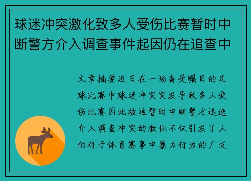球迷冲突激化致多人受伤比赛暂时中断警方介入调查事件起因仍在追查中 球迷冲突激化致多人受伤比赛暂时中断警方介入调查事件起因仍在追查中